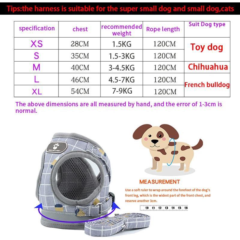 ADJUSTABLE PLAID DOG HARNESS AND LEASH